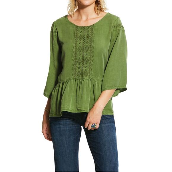 Ariat Audrey Moss Green Peplum Tunic Top size Small - Picture 1 of 5